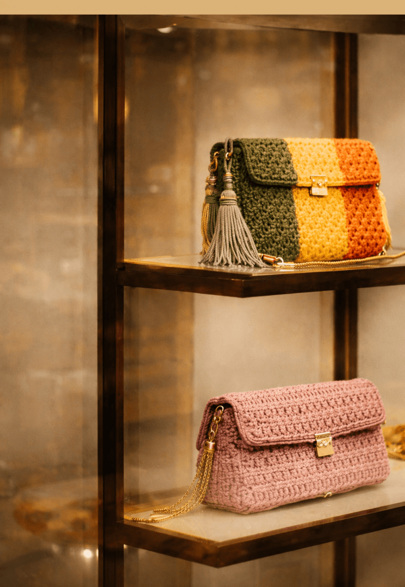 Mulher segurando amigurumis de natal